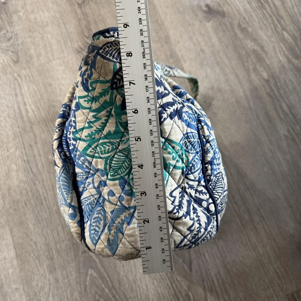 Vera Bradley Shoulder Bag Womens Medium Blue Green Floral Quilted Cotton Zip Top